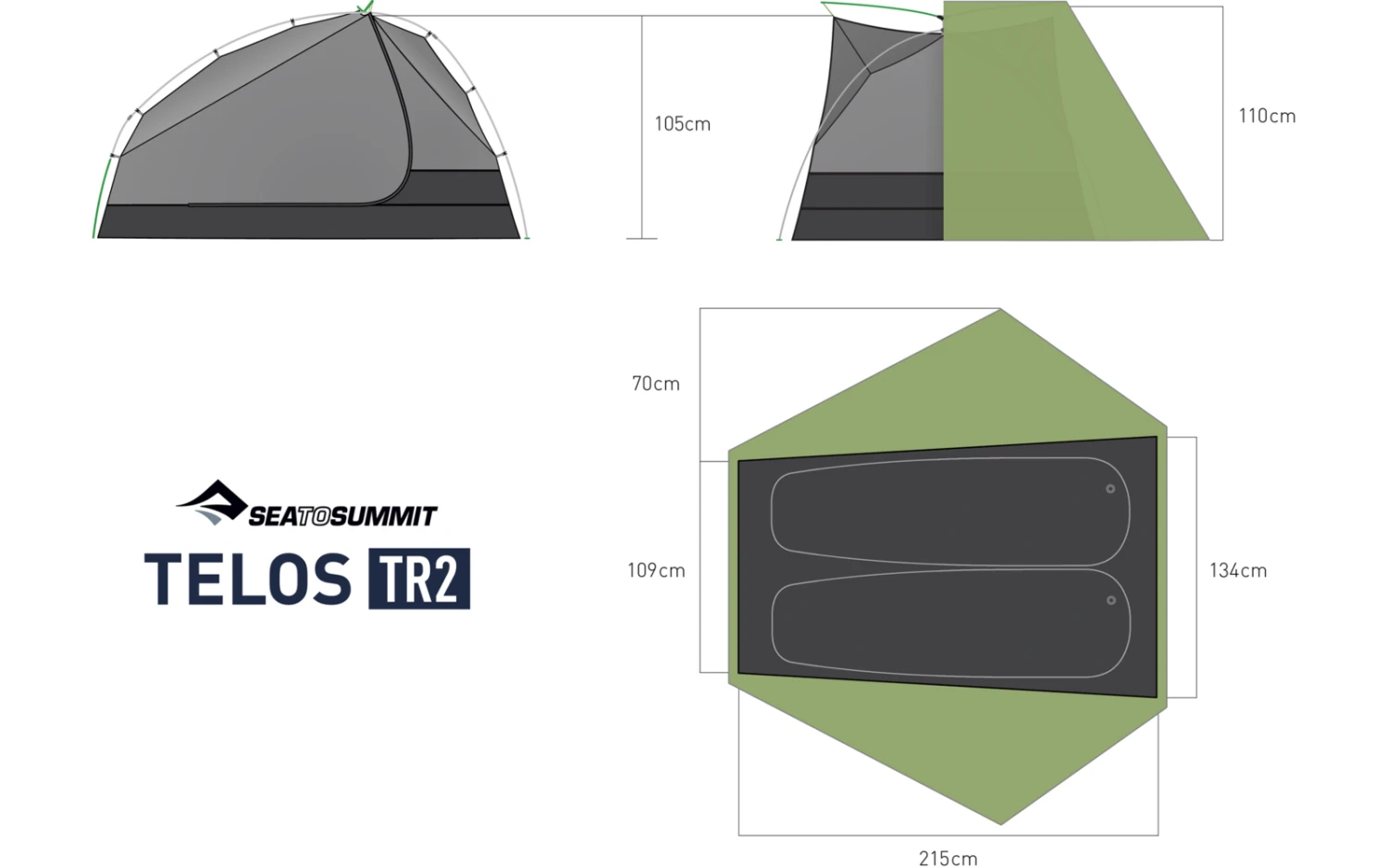 Sea To Summit Telos TR2 Freistehendes Zelt Grün Für 2 Personen 2 Sea To Summit Telos TR2 Freistehendes Zelt Grün Für 2 Personen – Bild 2